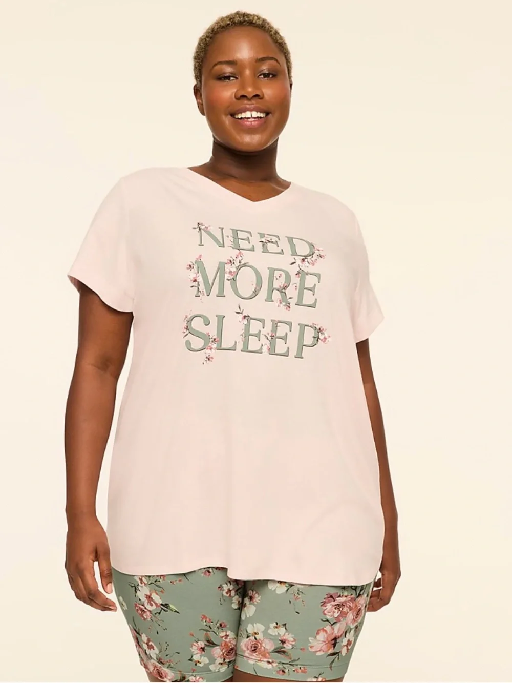 NWT Comfy Cotton V-Neck Tunic Tee & Bike Short PJ Set. Size M 10-12.